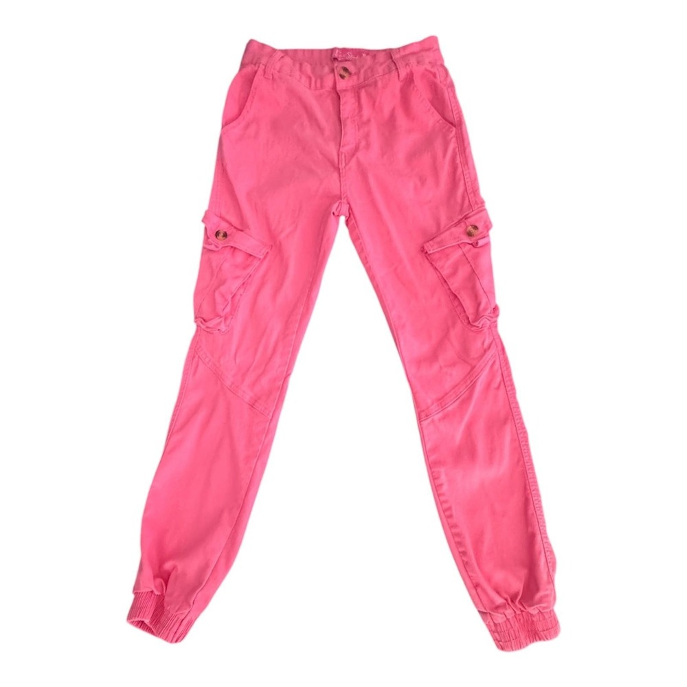 Roma Studio Pants Womens Junior Size Medium Pink Cargo Jogger Pockets Stretch
